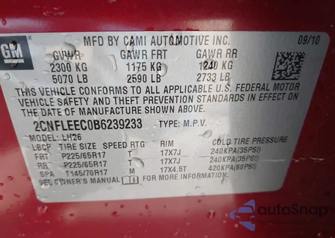 2011 Chevrolet Equinox 1Lt from USA, damaged, VIN 2CNFLEEC0B6239233